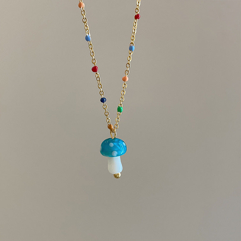 Wholesale Colorful Sugar Bean Glaze Mushroom Pendant Necklace